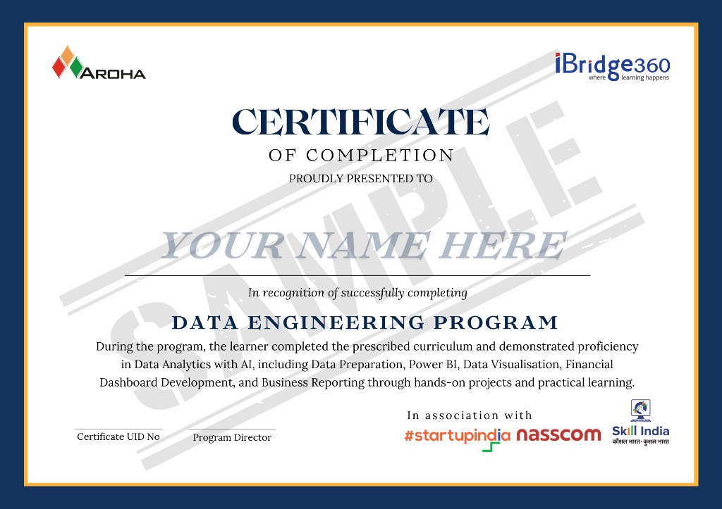Sample Advanced Excel Data Analytics Certificate of Completion from iBridge360